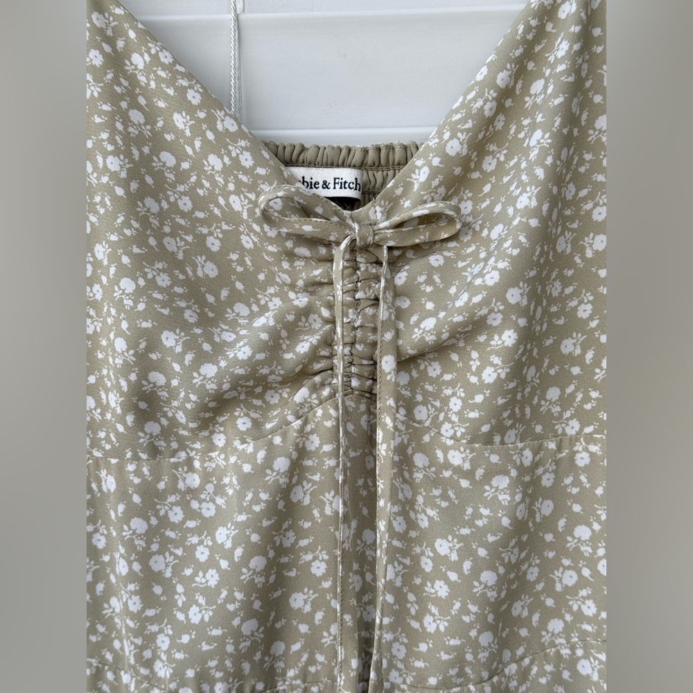 Abercrombie & Fitch Slip Dress M Green Floral Midi Smocked Dainty Slit M Cottage - Picture 14 of 14